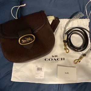 Coach cross body purse. Brown leather and suede. New with tags, never used.